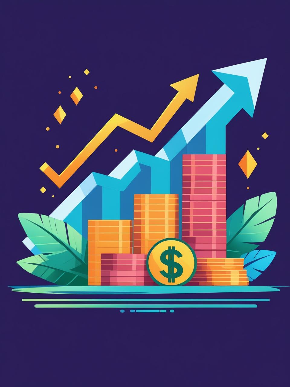 Ilustração de gráficos de crescimento financeiro e uma pessoa otimizando investimentos