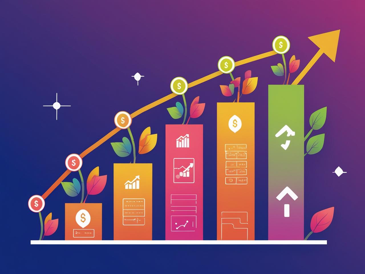 Gráfico de barras e linhas com setas de crescimento, simbolizando a otimização de patrimônio